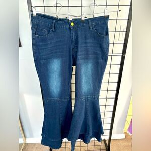 Plus Size Blue Double Bell Bottom Jeans with Faded Look NWOT